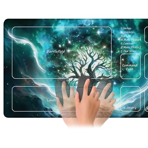 for MTG Playmat 24 x 14 Inches Green Vitality Magic Play Mat Card Game Mat for Magic The Gathering TCG PTCG Playmat with Free Storage Bags Non-Slip Backing and Stitched Edge - color: Green Vitality With Zones