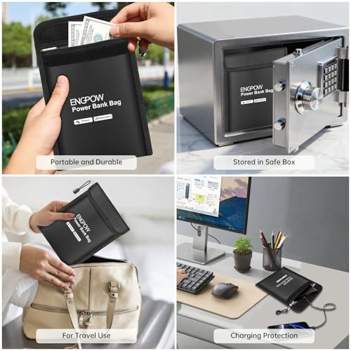 ENGPOW Fireproof Organizer Travel Safe Bag, Portable Electronic Carry Case | Heat Insulated&Explosion-Proof, Home Travel Storage for Power Bank,Phone,Cables,USB Drive,Charging Protection,9''x7'',Black - size: 9'' x 7''