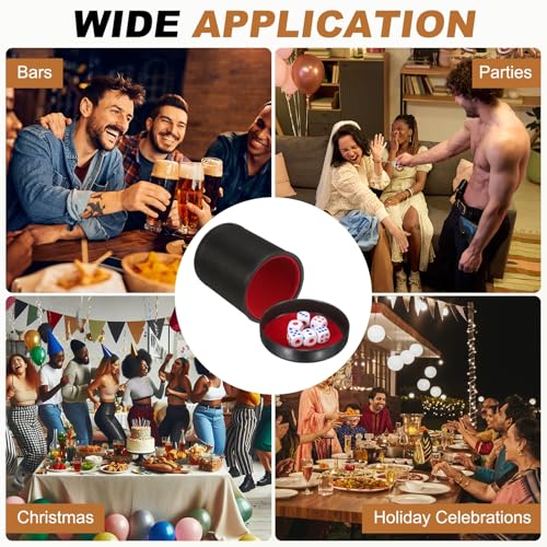 uxcell Felt Lined Professional Dice Cup, PU Leather Quiet Shaker Cups with Lid Includes 6 Dot Dice for Bar Gatherings Party Board Games, Black
