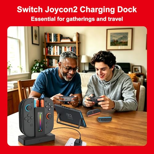 Switch 2 Controller Charger Dock for Joycon 2 Charging, Controller Charging Dock for Nintendo Switch 2 Joycon, 4 in 1 Joycon2 Charger Dock Fast Charging Station Stand with Charger Cable & Indicator