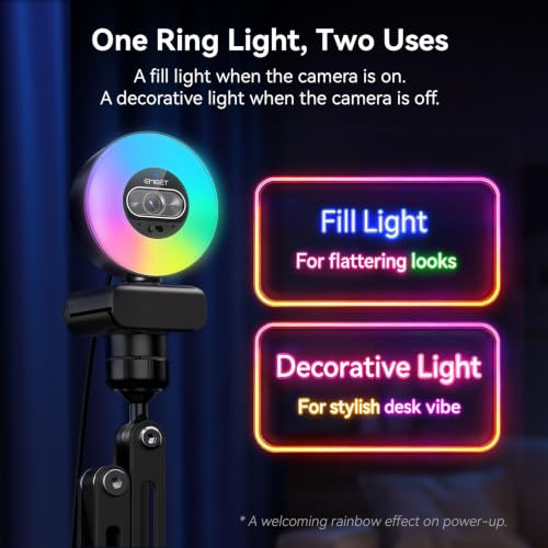 EMEET S600L 4K Webcam with Adjustable Desktop Overhead Stand, 4 Lighting Modes, Rainbow Effect, 1/2" Sensor, 0.2S PDAF, 2 Mics, Dial Control, 4K Webcam with Tripod for OBS/Twitch/YouTube/Zoom/PC/Mac - style: S600L 1/2" Sensor with Tripod