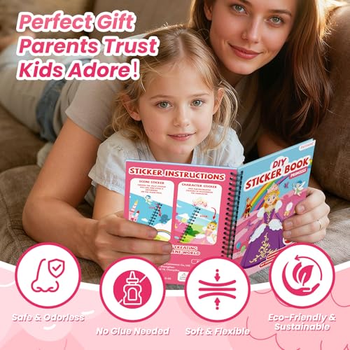 Princess Reusable Sticker Book for Toddlers, DIY Make-a-face Jelly Stickers | Make A Face & Scene Decoration Play, Washable and Reusable Jelly Stickers, Portable Travel Friendly, Airplane Trip Essentials - style: Princess