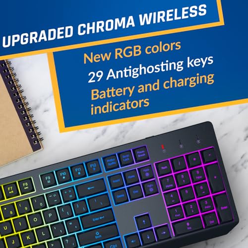 KLIM Chroma Wireless Keyboard and Mouse – RGB Backlit Gaming Combo, Rechargeable Wireless Keyboard & RGB Mouse, Durable & Ergonomic, Dual USB Receivers, Compatible with PC, Mac, PS4, PS5 - color: Black - Bundle