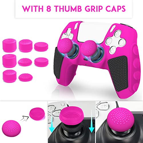 SIKEMAY Anti-Slip PS5 Controller Skin, Soft Thicken Non-Slip Studded Silicone Gel Grip Protective Cover Case for PlayStation 5 Controller Grip, 2 Pack with 8 x Thumb Grip Caps - color: Nova Pink-Black