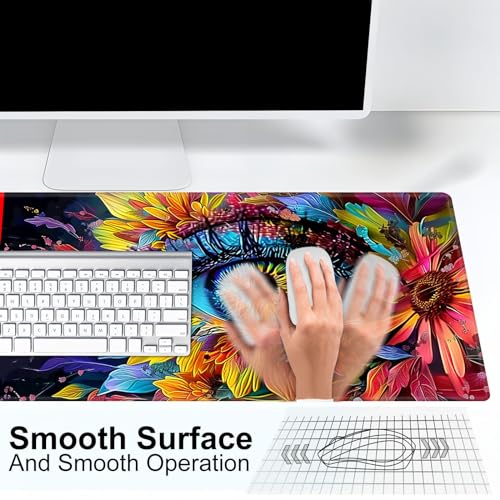 Large Gaming Playmat Compatible with MTG, Seamless Card Game Mat with Stitched Edges, 23.6 x 13.7 in Natural Rubber Desk Pad with Transparent Drawstring Bag, A Cosmic Eye with Flowers - color: A Cosmic Eye With Flowers, size: 24"X14" Regular