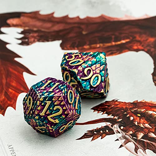 UDIXI DND Metal Dice Set Dragon Scale, D&D Dice Metal for Role Playing Game | 7PCS, Solid Metal, Metal Dice Box, DM Gift, for Dungeons and Dragons RPG Tabletop Games Board Games - color: Dragon Scale-purple and Blue