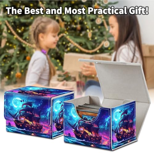 Stylish MTG Deck Box for 110+ Cards, Magnetic Commander Deck Case with Bonus Game Card Pouch, Durable Storage for TCG and Sleeved Magic Cards, Pirate Ship - color: Pirate Ship