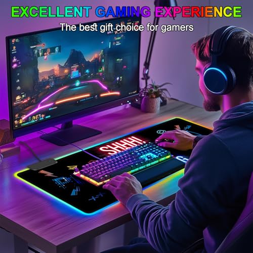 RGB Mouse Pad, Gaming Mousepad with 13 LED Light Modes | Large Mouse Mat with Non-Slip Rubber Base for Computer Keyboard Desk, 31.5X11.8inch - color: Black-a