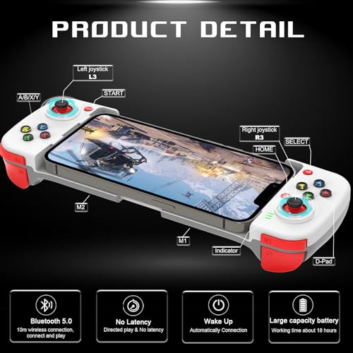 ARVIN Mobile Game Controller for iOS iPhone 14/13/12/11/X, iPad, MacBook, Android Samsung, TCL, Tablet, PC, Steam Deck, Wireless Gamepad Joystick for Call of Duty, Apex, with Macro Programming, White - color: White