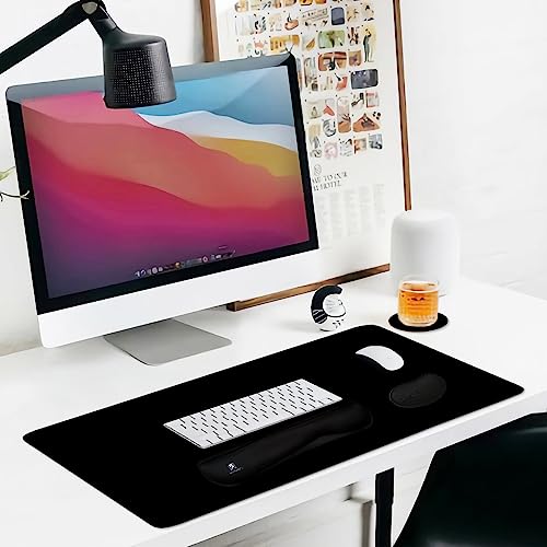 4-in-1 Large Gaming Mouse Pad, Keyboard Wrist Rest Pad & Wrist Support Mousepad Set, Extended Desk Pad Waterproof Desk Mat for Home Office Study Game-Black - color: Black