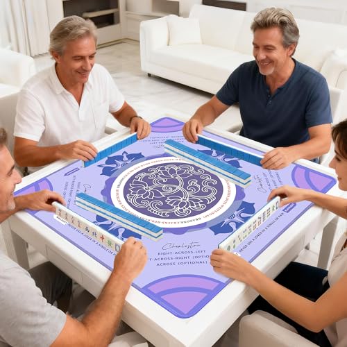 Mahjong Table Mat with Rules 31.5" x 31.5" Neoprene Rubber Square Purple Gaming Mat - Anti-Slip, Noise Reduction Durable & Easy to Clean for Mahjong Tiles, Poker, Dominoes & Board/Tile Games (Purple) - color: Purple