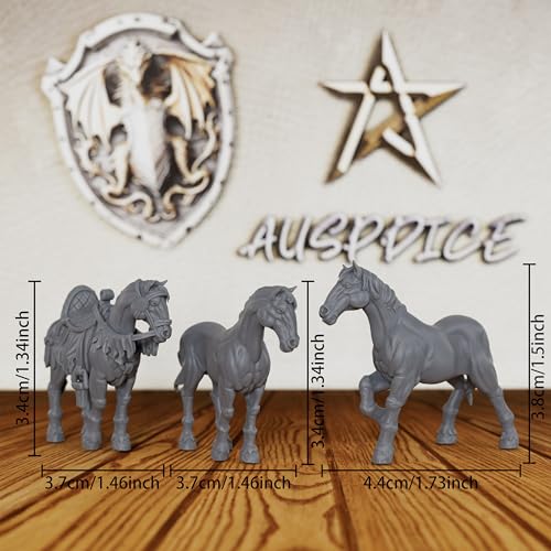 3-Piece Set Unpainted Resin Mounts for Tabletop RPG Game - 28mm Scale Fantasy Animals for Dungeon Masters & RPG Gift - TTRPG Minis Figurine for DND Miniatures - Horses(AS525)