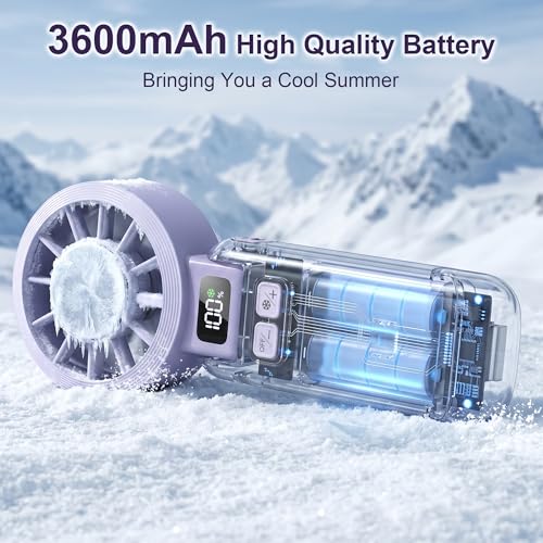 Portable Handheld Fan with Ice Cooling, 5.5m/s Rechargeable Fan, Independent Switch, 5-Speed, LED Display, 12H Battery, Foldable Neck Personal for Travel Essentials, Concerts, Sports - Purple - color: Purple