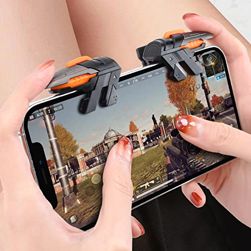 Newseego for Mobile Gaming Trigger, Six-Finger Linkage Game Controller for iPhone & Android Phones, Mechanical Black Design Game Controller for Rules of Survival/PUBG - color: Black -A11
