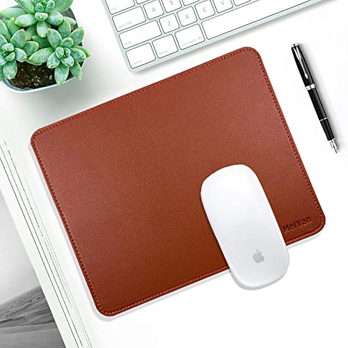 MelVan PU Leather Mouse Pad with Stitched Edge, Wood Mousepad, Waterproof Gaming Mouse Pad Mat for Computers, Laptop, Office & Home, 10.2" x 8.3", 1 Pack (Brown) - color: Brown