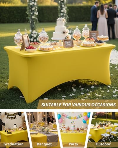 Fixwal Yellow Stretch Table Cloth Rectangle 2 Pack 6Ft, Spandex Fitted Table Covers Washable for Party, Trade Show, Banquet, Wedding, Buffet - color: Yellow, size: 6 Ft