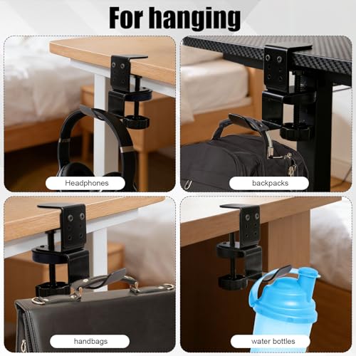 Heavy Duty Desk Hook Clamp, Carbon Steel 360° Rotating Under Desk Headset Stand Holder Clamps Adjustable Hook Clamp on Hanger Office Gaming Accessories for Headphone Purse Umbrellas (Black)