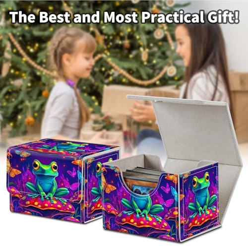 Stylish MTG Deck Box for 110+ Cards, Magnetic Commander Deck Case with Bonus Game Card Pouch, Durable Storage for TCG and Sleeved Magic Cards, Mushroom Frog - color: Mushroom Frog