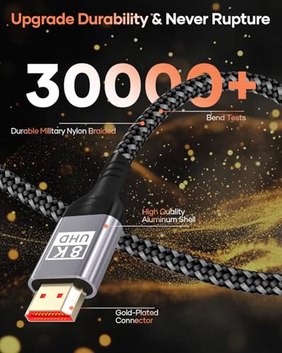 8K 10K 4K HDMI Cable 6.6ft, HDMI 2.1 Cable 48Gbps, Ultra High Speed HDMI Braided Cord, 4K@120Hz 10K 8K@60Hz, HDCP 2.2&2.3, eARC HDR 10 Dolby Compatible with PS5/Blu-ray/Roku TV/Switch 2 - size: 6.6 ft