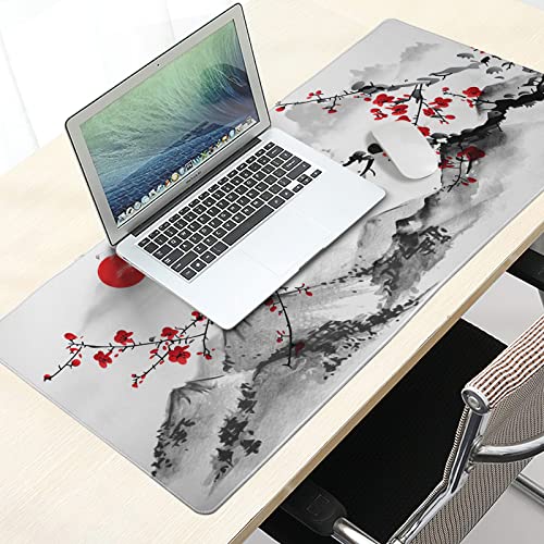 Extended Large Gaming Mouse Pad 35.4 X 15.7 Inch XXL Full Desk Japanese Art Style Cherry Blossom & Sakura Mousepad Non-Slip Rubber Base Big Keyboard Mat with Stitched Edges for Home Office - color: Pink, size: X-Large-XX-Large