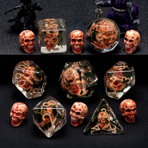 Resin DND Skull Dice Set, D&D Polyhedral Dice for Dungeons and Dragons RPG, MTG Role Playing Games D and D Dice 7pc D20 D12 D10 D8 D6 D4 - color: Skull-2