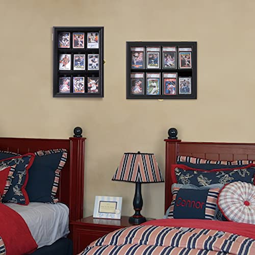 VERANI 8 Graded Card - Sports Baseball Card Display Case Wall Mount Black | 8 Graded Card Display Frame,UV Protection Card Display Box,Sturdy wood frame,Wall mounted vertical cabinet - size: Small-Horizontal-Black