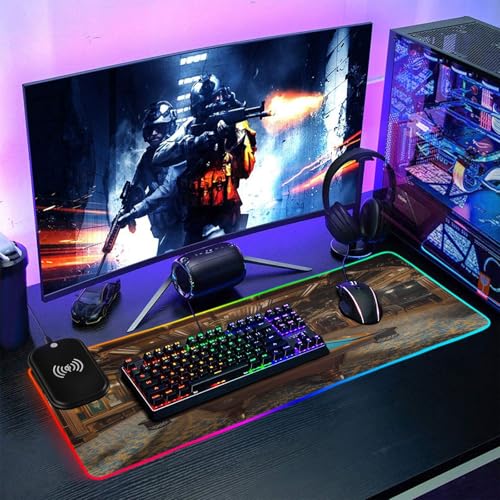 Billiard Gaming Gaming Mouse Pad Led Mousepads RGB Backlit with 14 Lighting Modes, Non Slip Base Soft Computer Keyboard Mat for Gaming PC Laptop Desk, M - size: Medium: 35.4 x 15.7in