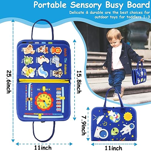 Toddler Busy Board, Montessori Toys for Boys, Sensory Board Birthday Gifts - Educational Busy Book, Learning toys for Toddlers, Preschool Learning Activities and Travel Toys for Airplane Car, Blue - size: Space - Blue