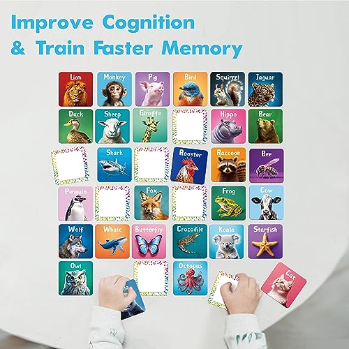 Hebayy 72 PCS Memory Matching Game, Real Animal Matching Cards for Toddlers 36 Pairs Memory Cards for Preschool 4 5 6 Years Old - style: Real Animals-A