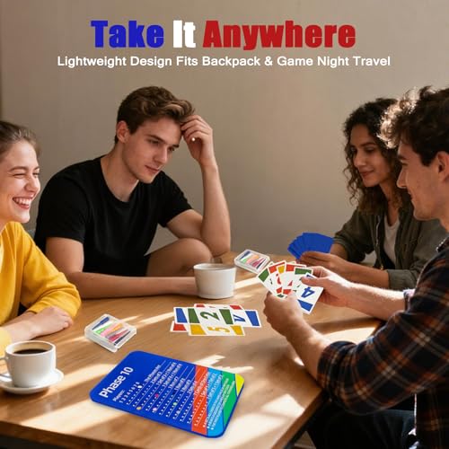 Phase 10 Card Game Set with Scoring Pegs, Storage Pouch, Stands, Board Game Accessories for Family Party, Travel, Adults (Cards not included)
