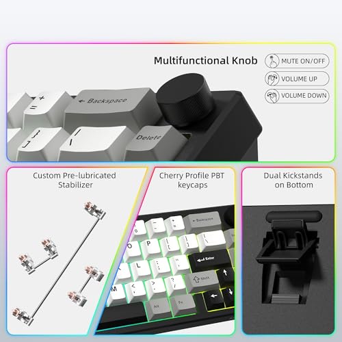 Womier Wireless 60% Gaming Keyboard with CNC Knob Mechanical Keyboard | QMK/VIA Creamy Mechanical Keyboard,Tri-Mode Thocky Custom Black White Key Board,Hot Swap Gasket Mount RGB for Win/Mac-Q61 V2 - color: Black/Grey