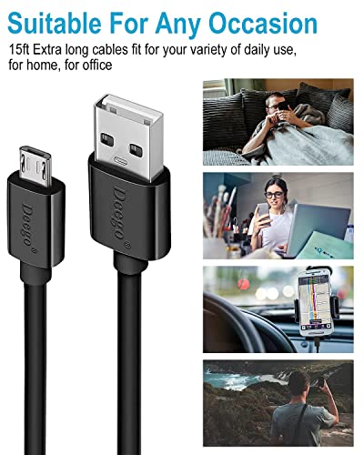 DEEGO Micro USB Cable, 15Ft Extra Long Controller Charger | Fast Android USB Charging Cable Compatible with PS4, PlayStation 4, Kindle, Security Cams,Charger Cord, Black - color: Black