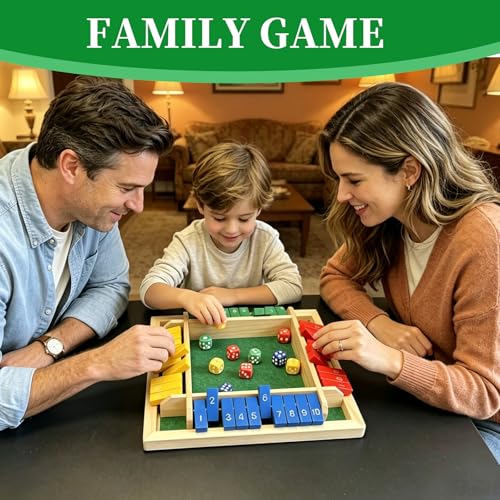 Shut The Box Dice Game, Wooden Strategy Board Game for 2-4 Players | Tabletop Math Game, 8 Dice Included, Velvet Storage Bag, Multicolor Design, Family Game Night, Pub Game - style: 4 Player-Multicolor