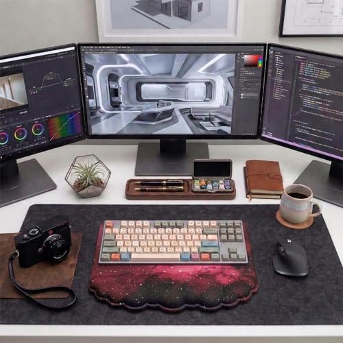Computer Keyboard Stand Pad with Wrist Rest Dark Pink Cloud Keyboard Pad Support with Comfortable Black Galaxy Stars Wrist Pad Cute Girl Ergonomic Tilted Keyboard Riser Holder for Desktop Office Home - color: Cloud Black Pink