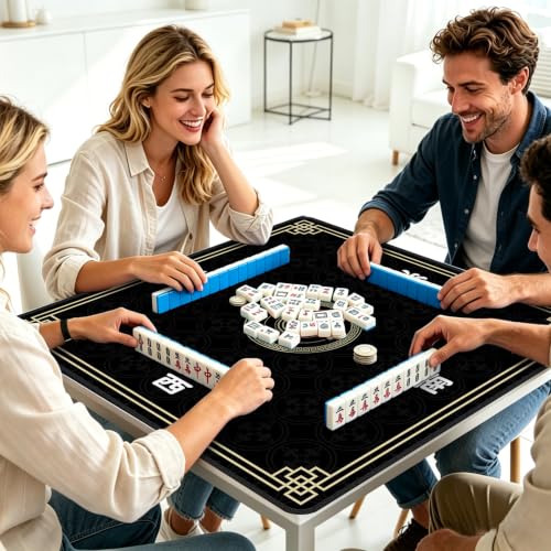 Mahjong Mat for Table, 31.5" x 31.5" Noise Reduction Non Slip Waterproof Mahjong Table Mat with Carrying Bag, Suitable for Mahjong, Poker, Board Games, Dominoes, and Card Games(Black) - color: Black