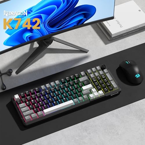 Redragon K742 Wireless Mechanical Gaming Keyboard with Knob for PC Computer | Bluetooth 5.0/2.4GHz/USB C Wireless Creamy Keyboard with Number Pad, RGB Backlits, Hot-Swappable with Linear Switches (Black) - color: Black