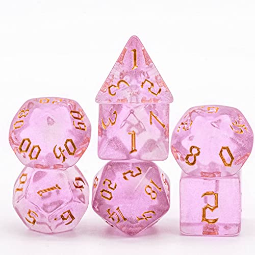7-Die DND Dice Set Polyhedral Dice Set with a Leather Dice Bag, D&D Dice Set for RPG Table Games (Pink/G) - color: Pink/G