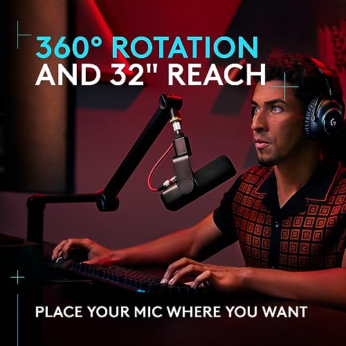 Logitech G Compass Premium Broadcast Boom Arm for Microphone, Internal Springs, Desktop Clamp and Built-in Cable Management, For Recording, Gaming, Streaming - Black