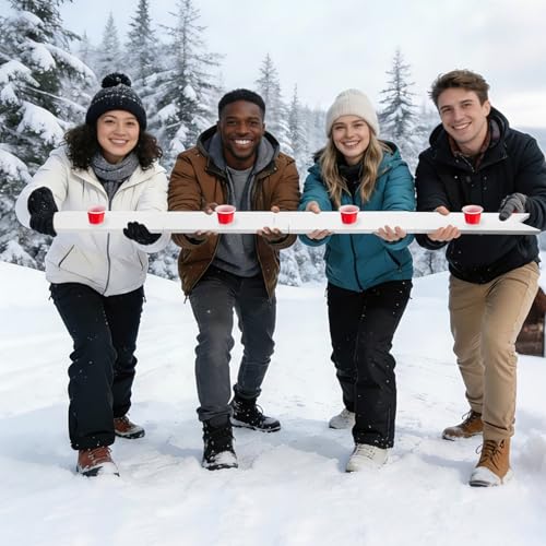 5 Ft Shot Board 4 Person Drinking Shot Ski Rustic Wood Shots Ski Drinking Board with 50 Shots Plastic Glasses 2 Bases for Skis Wedding Vacation Birthday Family Gathering Game Night Gift(White) - color: White