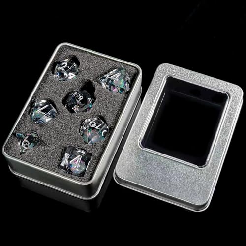 Polyhedral Dice Set D&D Sharp Edge Dice Resin Iridecent Mylar Galaxy for RPG Role Playing Compatible with DND Gift (White Quicksand + Black Cat) - color: White Quicksand Black Cat