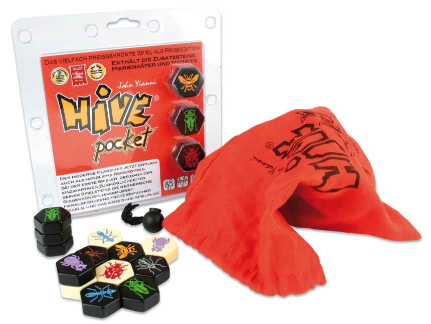 Hive Pocket Game by Smart Zone Games | Portable Abstract Strategy Game for 2 Players | Includes Ladybug and Mosquito Expansions | Compact Travel Edition of the Award Winning Hive Strategy Game