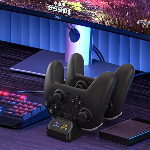 Switch 2 Pro Controller Charger Dock, Dual USB-C Charging Station for Switch Pro Controller, Compatible with PS5, Xbox Series X|S and Elite Series 2, LED Indicators, USB-C Adapters Included