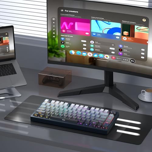 MageGee LIGHT75 Wireless Creamy Keyboard, Tri-Mode Bluetooth/2.4GHz/USB-C RGB Backlit, Gasket Hot Swappable Custom Gaming Keyboard for Win/Mac/PC, with Knob, Side Printed PBT Keycaps, Black - color: Black/Blue Whale Switch