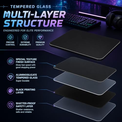 Tempered Glass Gaming Mouse Pad - Large 400×500×3mm (Obsidian Black) Thin Large Hard Mat, No - Slip Base for High - DPI Precision, Scratch - Resistant Smooth Surface, FPS/MOBA/Office Use - color: Obsidian Black, size: Large