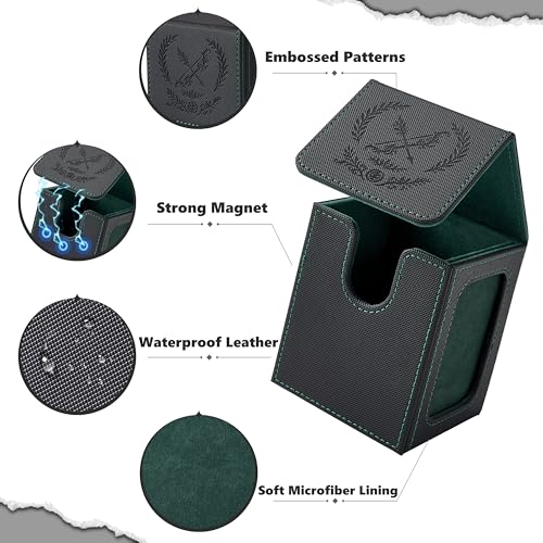 Elf Themed MTG Deck Box with Commander Display Window (Black&Green) | Holds 120 Single/100 Double-Sleeved Cards, Fit MTG/PTCG/OPTCG Cards, Strong Magnet, PU Leather, With 2 Dividers & 1 Toploader - color: Elf
