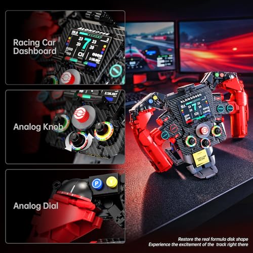 F1 Racing Steering Wheel Building Set,Mechanical Sim Driving Wheels-971 PCS | Compatible with LEGO F1 Merchandise, Concept Red Model Collectible Gift for Teens Boys 10+ Adults - color: Red