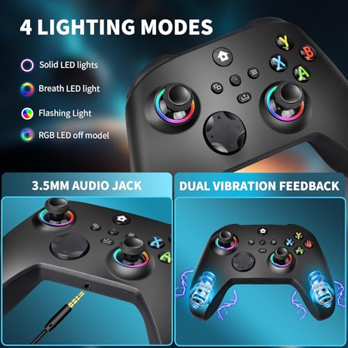 vaomon Wireless Controller Compatible With Xbox One, Xbox Series X/S, Xbox One X/S, PC, With RGB LED Light, Mappable Buttons, 3.5mm Headphone Jack, With 2.4GHZ Wireless Adapter Gamepad Dark Black