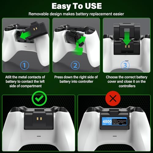 JAVRUNWOF Rechargeable-Battery-Pack-for-Xbox-Controller, 2x4800mWh Batteries Pack with Fast USB-C Charger for Xbox One S X Elite/X-Box Series X|S Controller Play and Charge Kit Skins for X-Box 360 - color: Blue