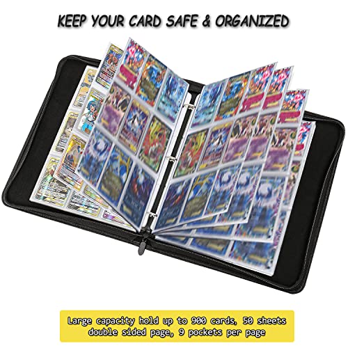 LIMSTDIC Card Binder with Sleeves - 9-Pockets Card Binder Holder Compatible with TCG Trading Cards, Card Storage Album with Zipper for Boys Girls Organized Holds Up to 900 Cards - color: Black 900