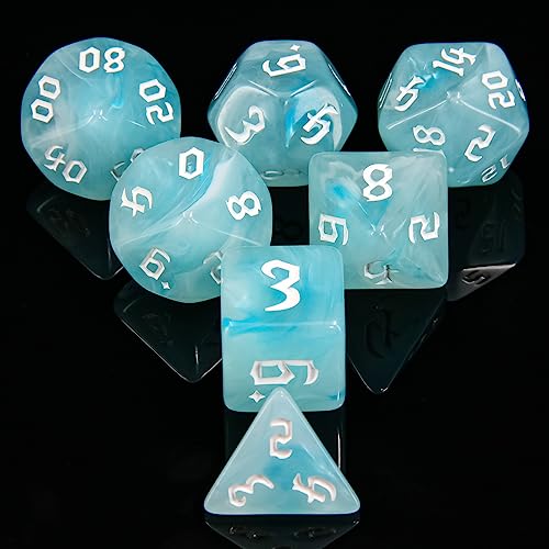 7PCS Polyhedral DND Dice, D&D Dice Set Filled with White and Blue Swirls for Role Playing Dice Games as DND RPG MTG Table Games - color: White and Blue